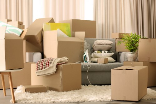 Well-arranged storage space in Enfieldwash with labeled boxes